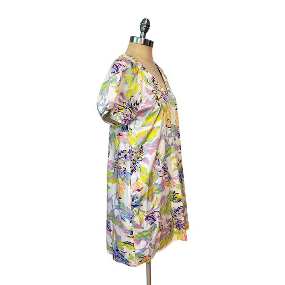 Abbey Glass Floral Print V-Neck Short Sleeve Dress With Pockets Small - Picture 2 of 5